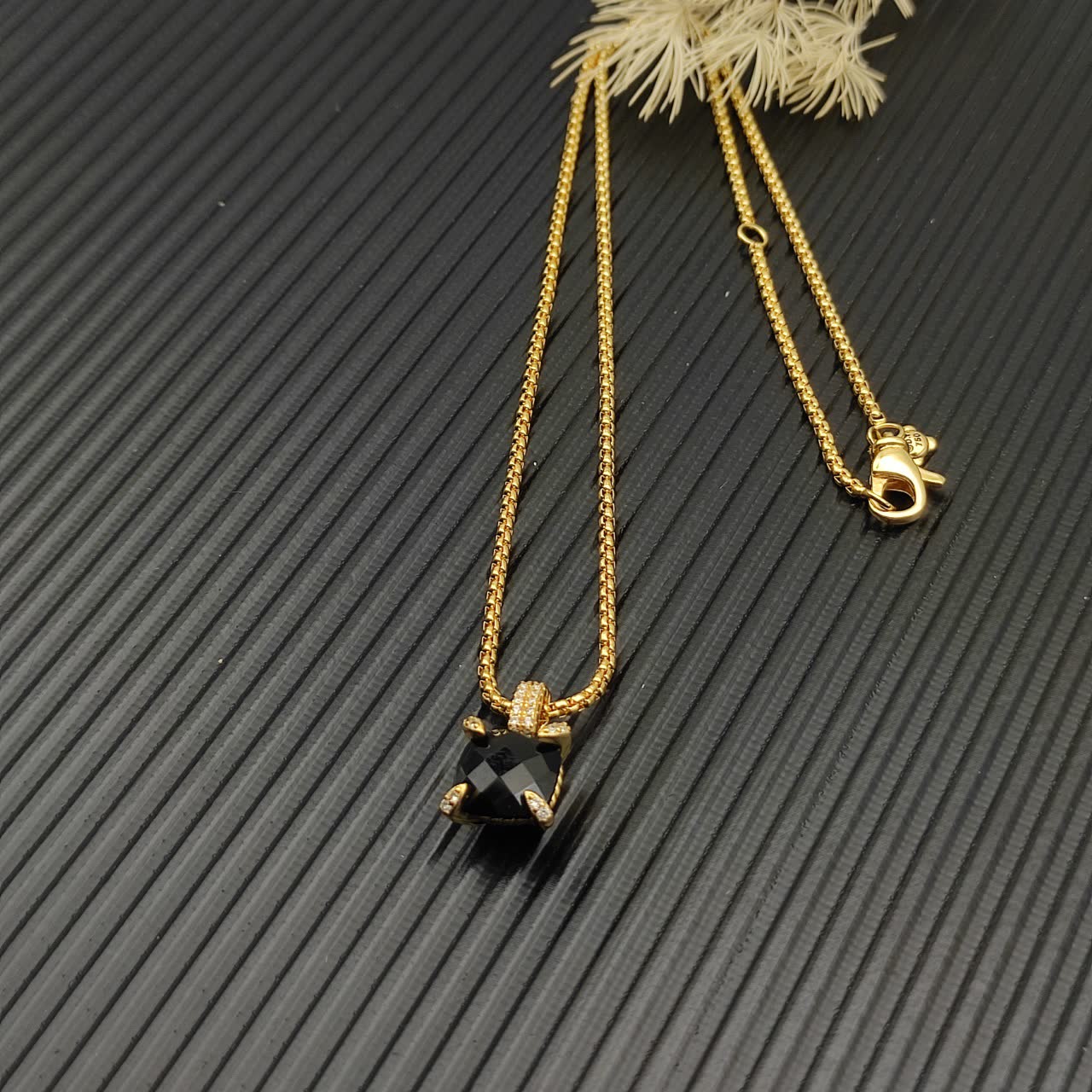 David Yurman Black Onyx and Diamond Cable Collectibles Pendant Necklace